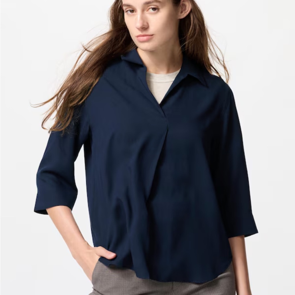 Uniqlo Women's Dark Blue Skipper Collar Blouse